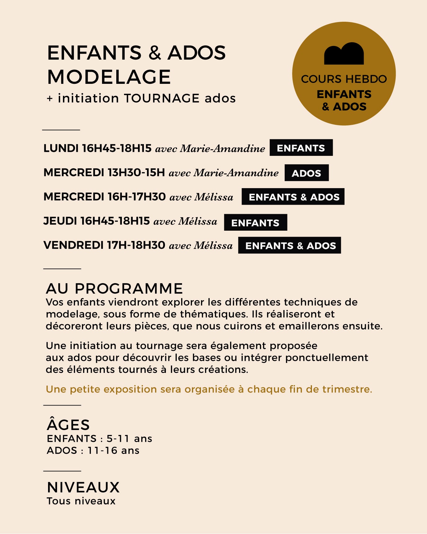 TRIMESTRE ENFANTS & ADOS - SEPTEMBRE 2026