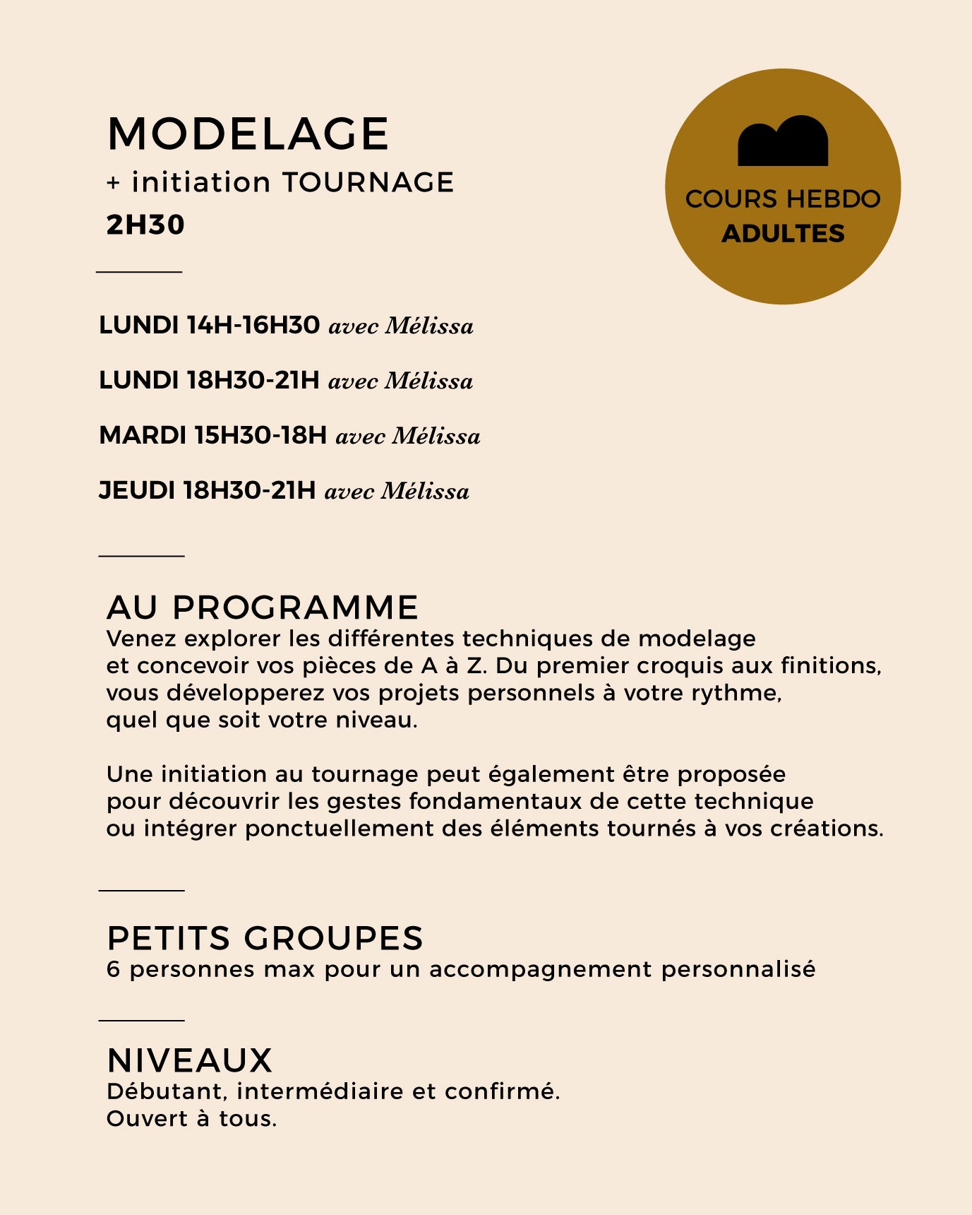 TRIMESTRE MODELAGE & CRÉATION - SEPTEMBRE 2026